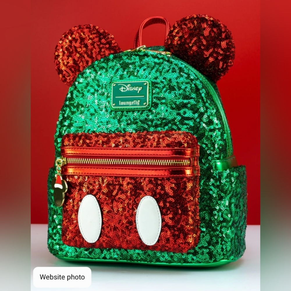 Disney Loungefly 'Tis the Season' Red and Green Sequin Backpack